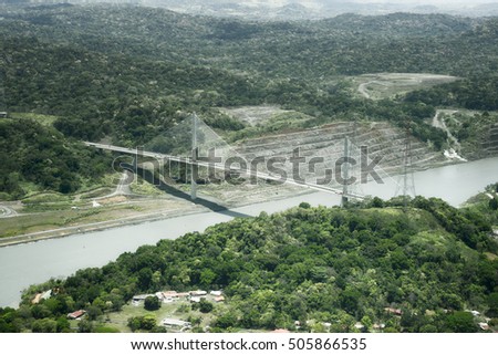 Aerial view of Centennial Bridge on Panama Canal