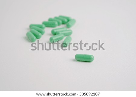 Close up of Medicine isolated on white background concept, supplementary food, vitamin and selective focus.