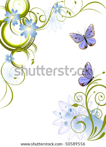 floral background with butterflies - vector