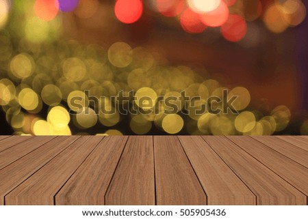 wooden floor christmas and Happy New Year background, Abstract colorful circular bokeh background.
