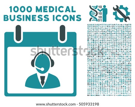 Soft Blue Reception Operator Calendar Day vector icon with 1000 medical business pictograms. Set style is flat bicolor symbols, soft blue colors, white background.
