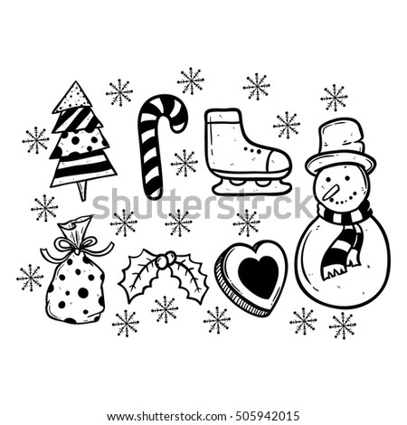 hand drawing christmas elements with outline
