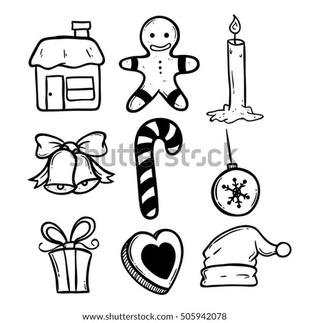 black and white christmas icons using doodle art