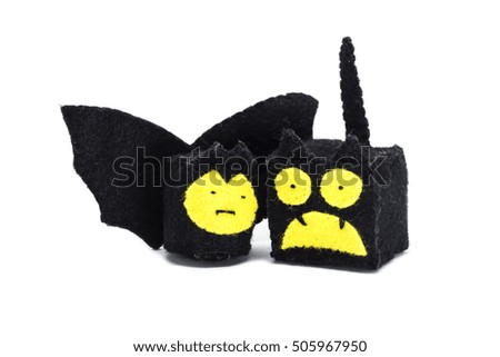Cat and bat  Dolls Halloween  On a white background