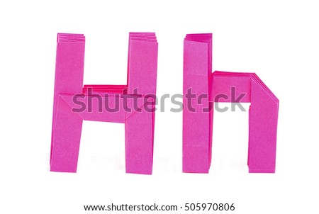 Origami alphabet letter H from the pink paper