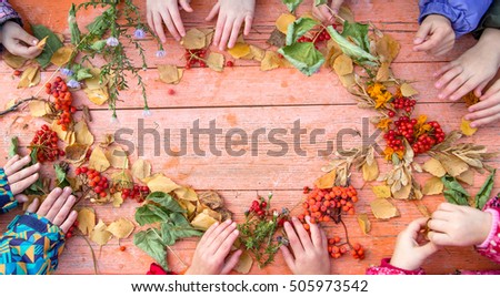 Children's hand make autumn frame
