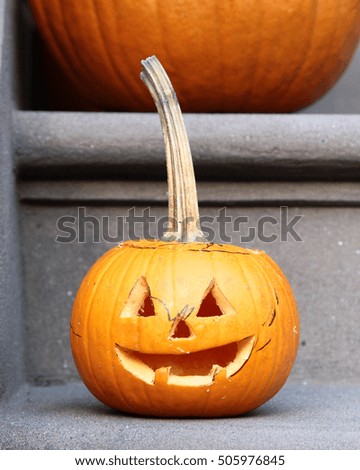 Halloween Pumpkin with smiling face.  New York. USA.