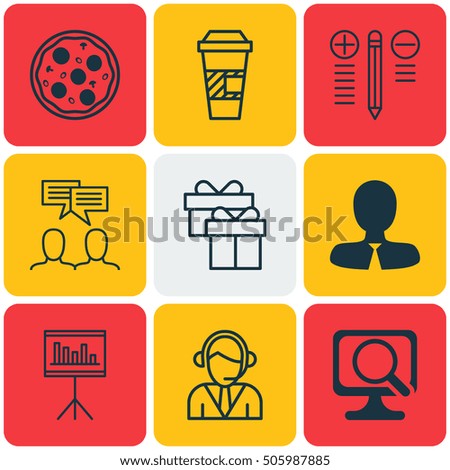Set Of 9 Universal Editable Icons. Can Be Used For Web, Mobile And App Design. Includes Icons Such As Manager, Takeaway Coffee, Pizza Meal And More.