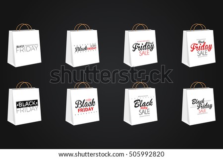 Set of black friday shopping bags with text, Vector illustration