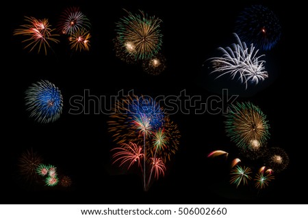 Colorful Firework on Black Background as New Year or National Event Celebration