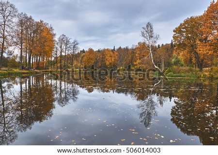 Reflections of the the autumn park in Russia