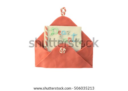 Plasticine letter to Santa Claus isolated on a white background.