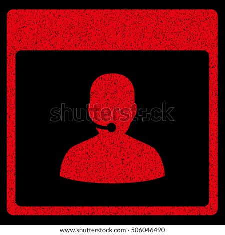 Call Center Manager Calendar Page grainy textured icon for overlay watermark stamps. Flat symbol with dust texture. Dotted vector red ink rubber seal stamp with grunge design on a black background.