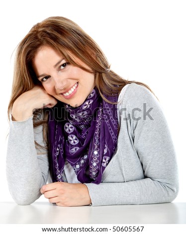 Beautiful casual woman portrait isolated over a white background