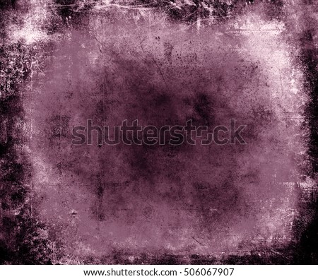 Violet Scratched Grunge Abstract Texture Background. Scary halloween poster with faded central area for your text or picture and frame