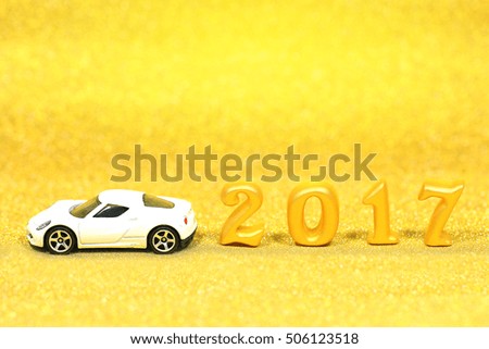 2017 real 3d objects on gold glitter background with white car model