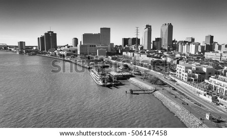 New Orleans aerial view from Mississippi river, Louisiana.