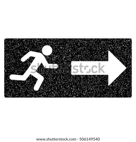 Emergency Exit grainy textured icon for overlay watermark stamps. Flat symbol with dirty texture. Dotted vector black ink rubber seal stamp with grunge design on a white background.