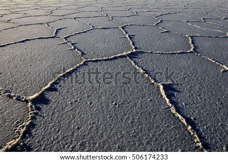 Structure on Salar de Uyuni, salt lake, is largest salt flat in the world, altiplano, Bolivia, South America