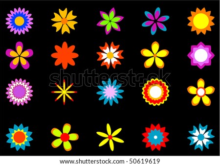Set of simple colored flowers