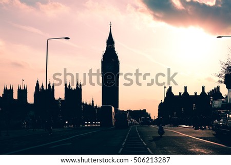 Silhouette of Big Ben and Westminster palace in London