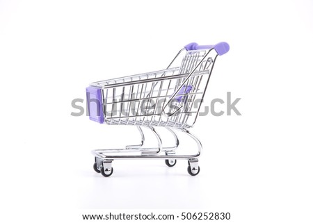 Empty shopping trolley isolated on white background.