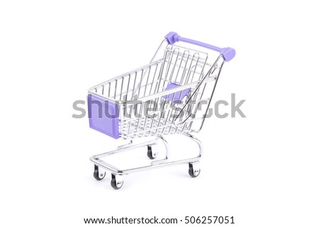 Empty shopping trolley isolated on white background.