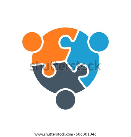 Vector Abstract Puzzle Stylized Family of 3, Team lcon, Logo, Illustration Isolated Royalty-Free Stock Photo #506301046