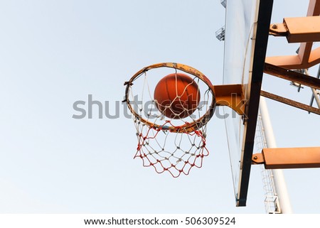 Basketball Outdoor. Basketball court net hoop ring board outdoor.Basketball outdoor court sport game.