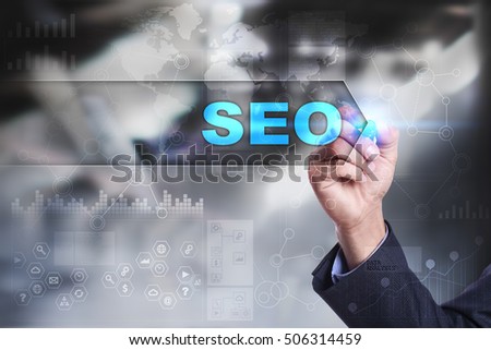 Business is drawing on virtual screen. seo concept.