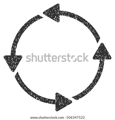 Rotation CCW grainy textured icon for overlay watermark stamps. Flat symbol with unclean texture. Dotted vector gray ink rubber seal stamp with grunge design on a white background.