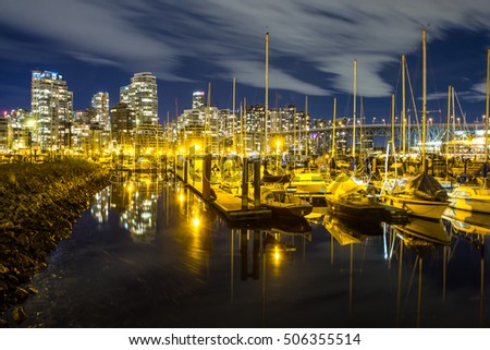 Burrard Civic Marina at night, Vancouver, British Columbia, Canada