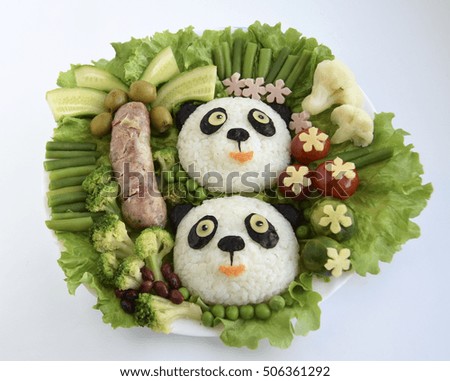 Pandas are made of rice. Creative food for good mood and appetite