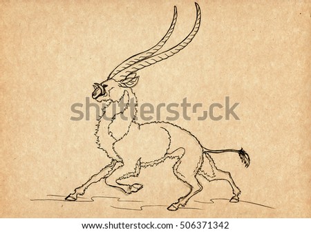 Illustration with hand-drawn yale. Mystical creature and legendary beast. Ancient myths and legends. Vintage sketch drawing. Heraldry and logo concept art.
