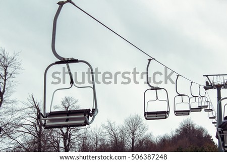 Cableway in ski resort at winter in Greece