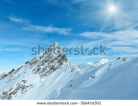 Morning sunshiny winter Dolomiten mountain landscape, Tirol, Austria.