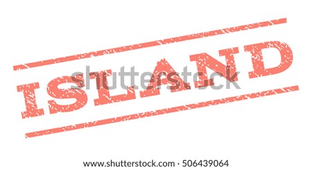 Island watermark stamp. Text tag between parallel lines with grunge design style. Rubber seal stamp with scratched texture. Vector salmon color ink imprint on a white background.