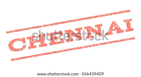 Chennai watermark stamp. Text tag between parallel lines with grunge design style. Rubber seal stamp with dirty texture. Vector salmon color ink imprint on a white background.