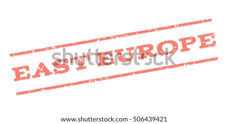 East Europe watermark stamp. Text tag between parallel lines with grunge design style. Rubber seal stamp with scratched texture. Vector salmon color ink imprint on a white background.