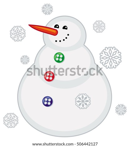 Cute snowman and snowflakes. Vector clip art.
