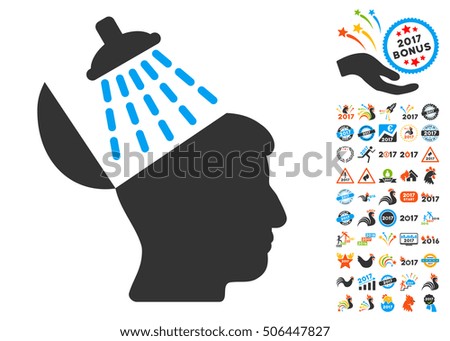 Brain Washing pictograph with bonus 2017 new year images. Glyph illustration style is flat iconic symbols,modern colors, rounded edges.
