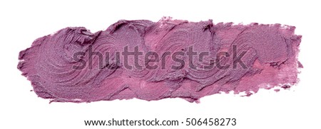 Smudged purple lipstick isolated on white background