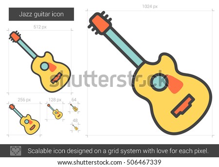 Jazz guitar vector line icon isolated on white background. Jazz guitar line icon for infographic, website or app. Scalable icon designed on a grid system.