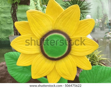 Low relief cement Thai style handcraft of sunflower