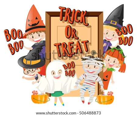 Kids doing trick or treat on halloween illustration