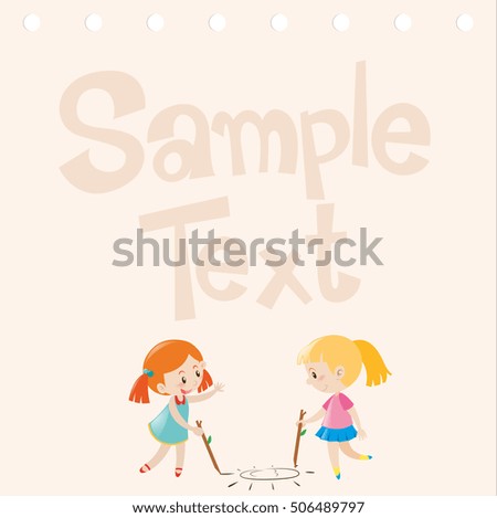 Paper design with two girls drawing on floor illustration