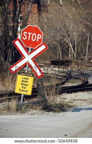 stop sign , traffic , abandoned railroad transportation industry