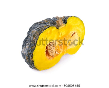 half cut raw pumpkin on white background