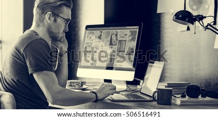 Man Busy Photographer Editing Home Office Concept