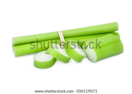 green caladium plant and slice isolated on white
